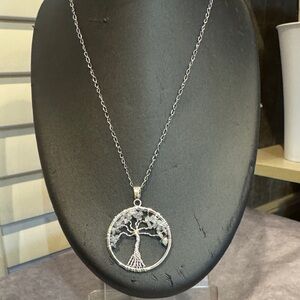 Kalifano‎ Las Vegas Aquamarine Purify  Silver Tone Tree of Life Pendant Necklace